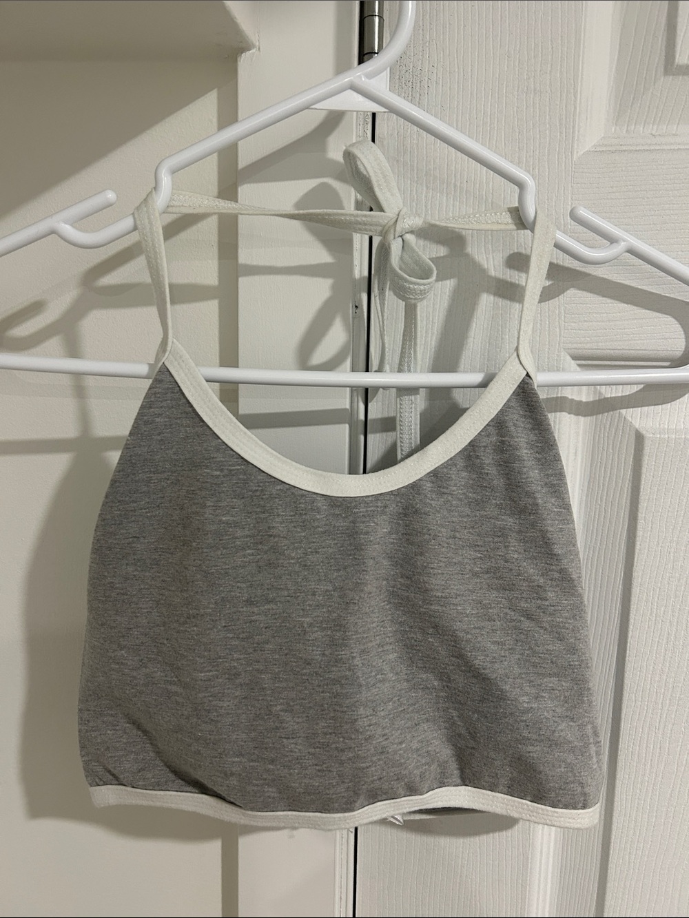 Grey Cotton Blend Bralette Tank with White Trim